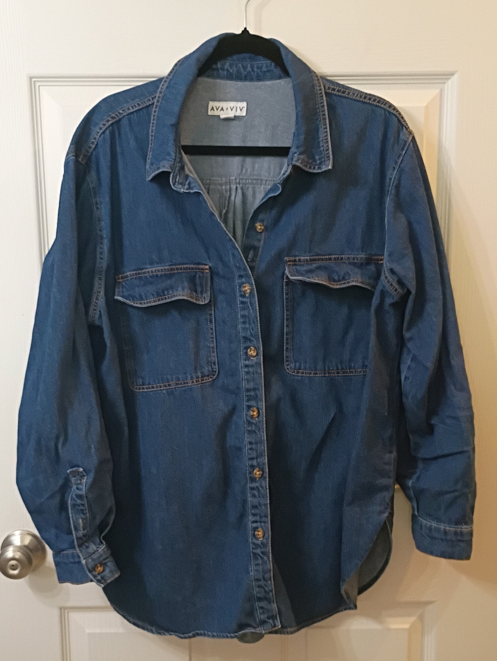 Ava & Viv Women's Blue Denim Button-Down Shirt